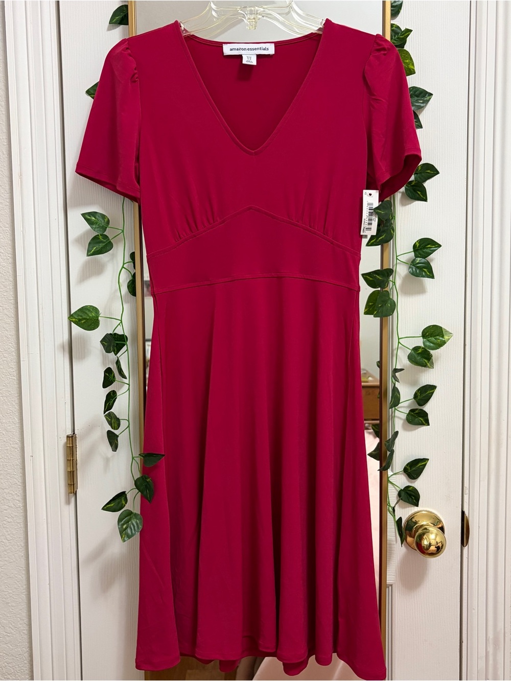 Amazon Essentials Berry V-Neck Midi Dress